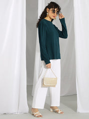 Kotty Green Round Neck Satin Top