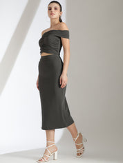 Kotty Grey Off Shoulder Top With Skirt