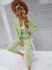 KOTTY BIZwear Green Notched Lapel Collar Long Sleeves Blazer With Trouser