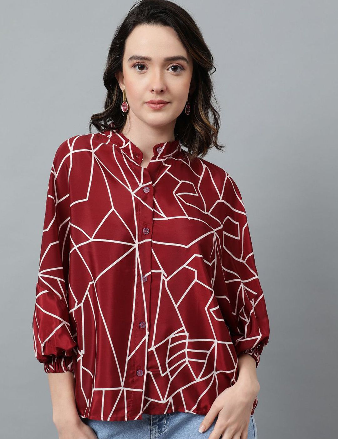 Kotty Maroon Abstract Printed Casual Shirt