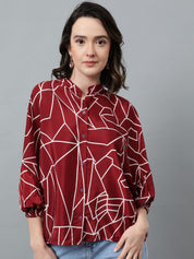 Kotty Maroon Abstract Printed Casual Shirt