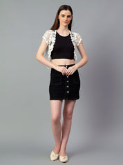 Kotty Self Design Crochet Open Front Crop Shrug