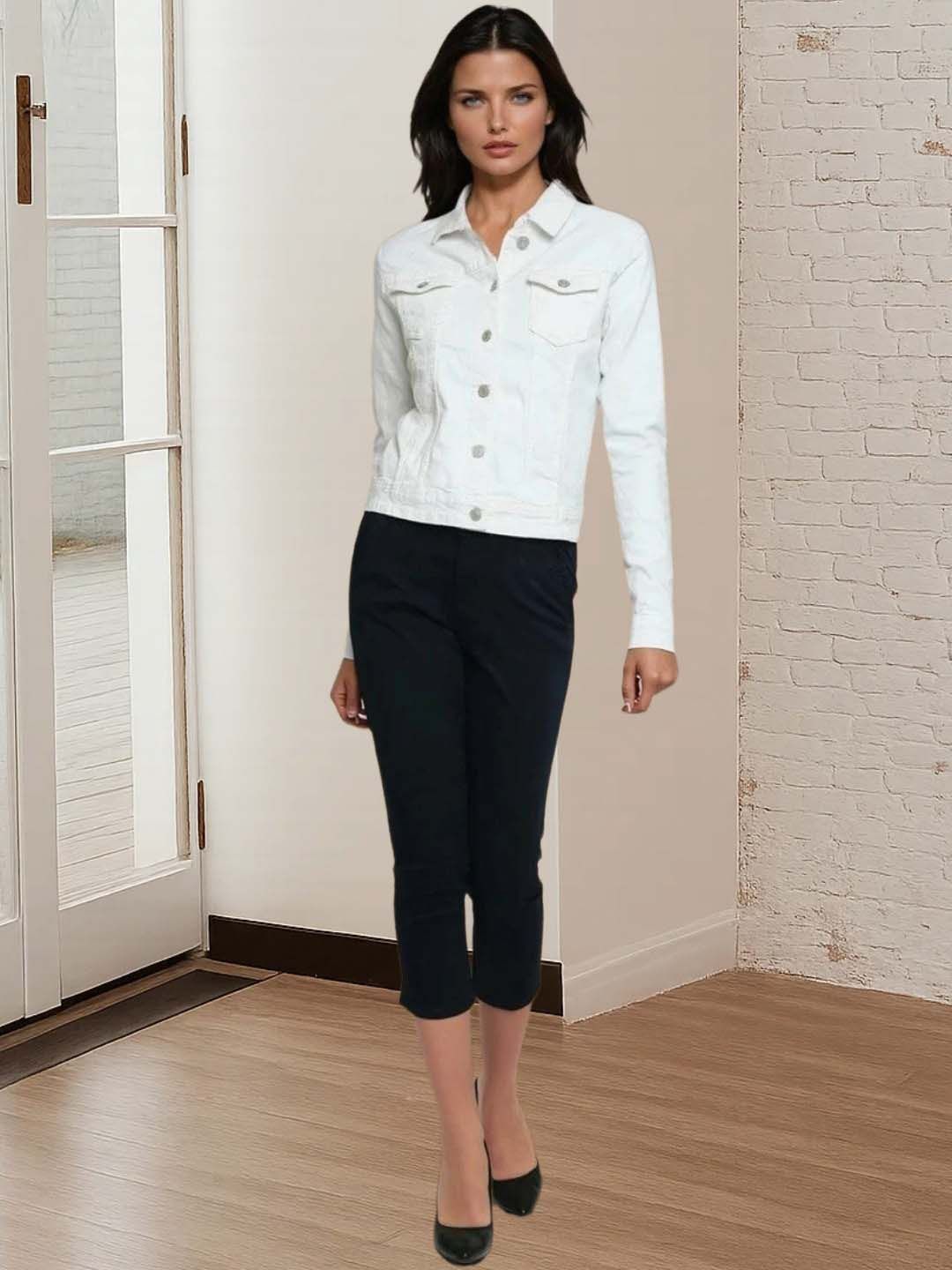 Kotty Women Spread Collar Solid Denim Jacket