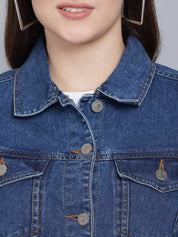 Kotty Women Blue Washed Lightweight Crop Denim Jacket with Patchwork