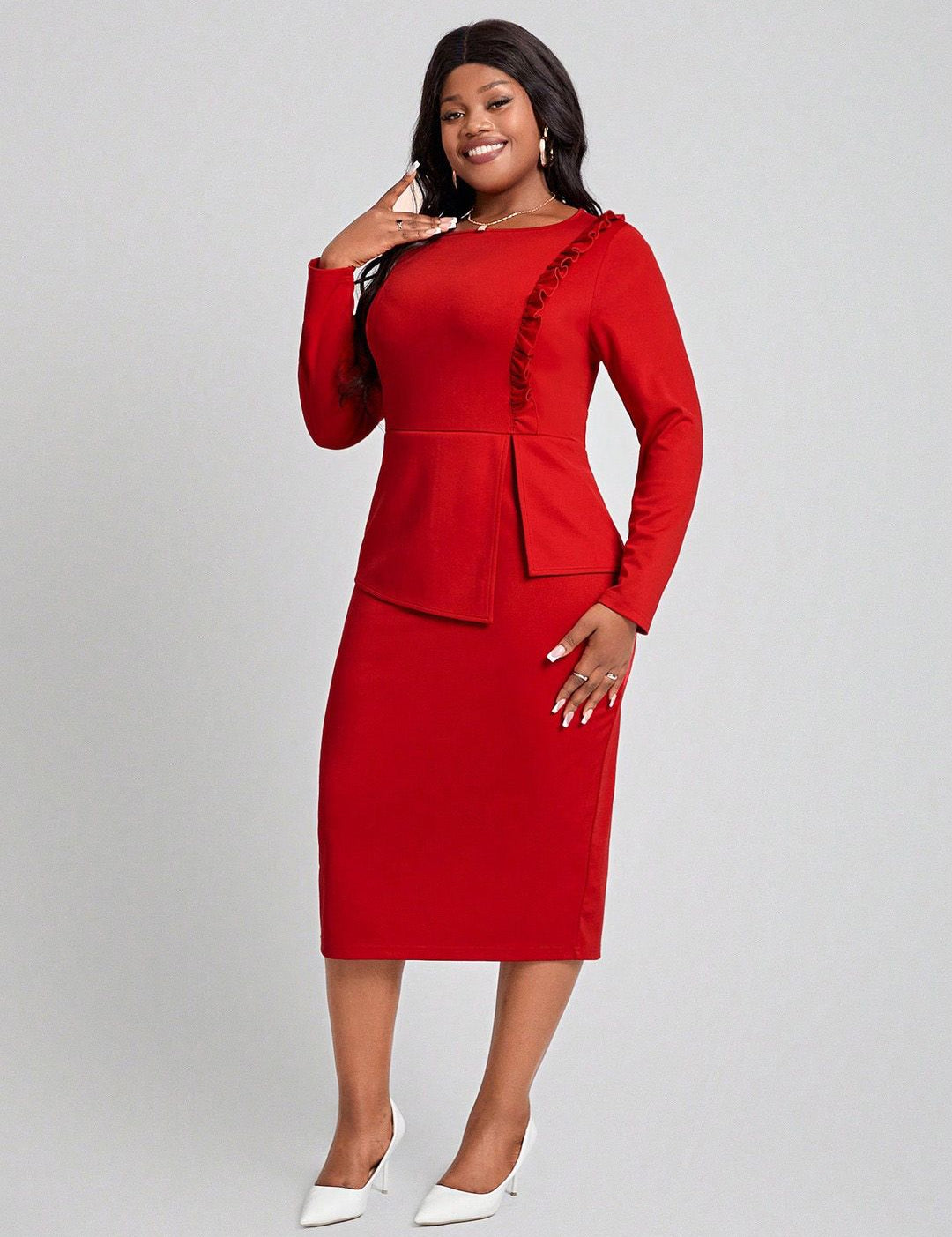 CURVE BY KOTTY Plus Size Peplum Midi Dress