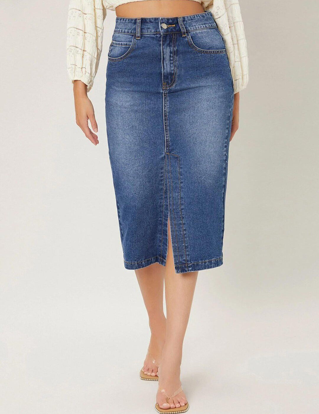 Kotty Front Slit Pencil Midi Skirt