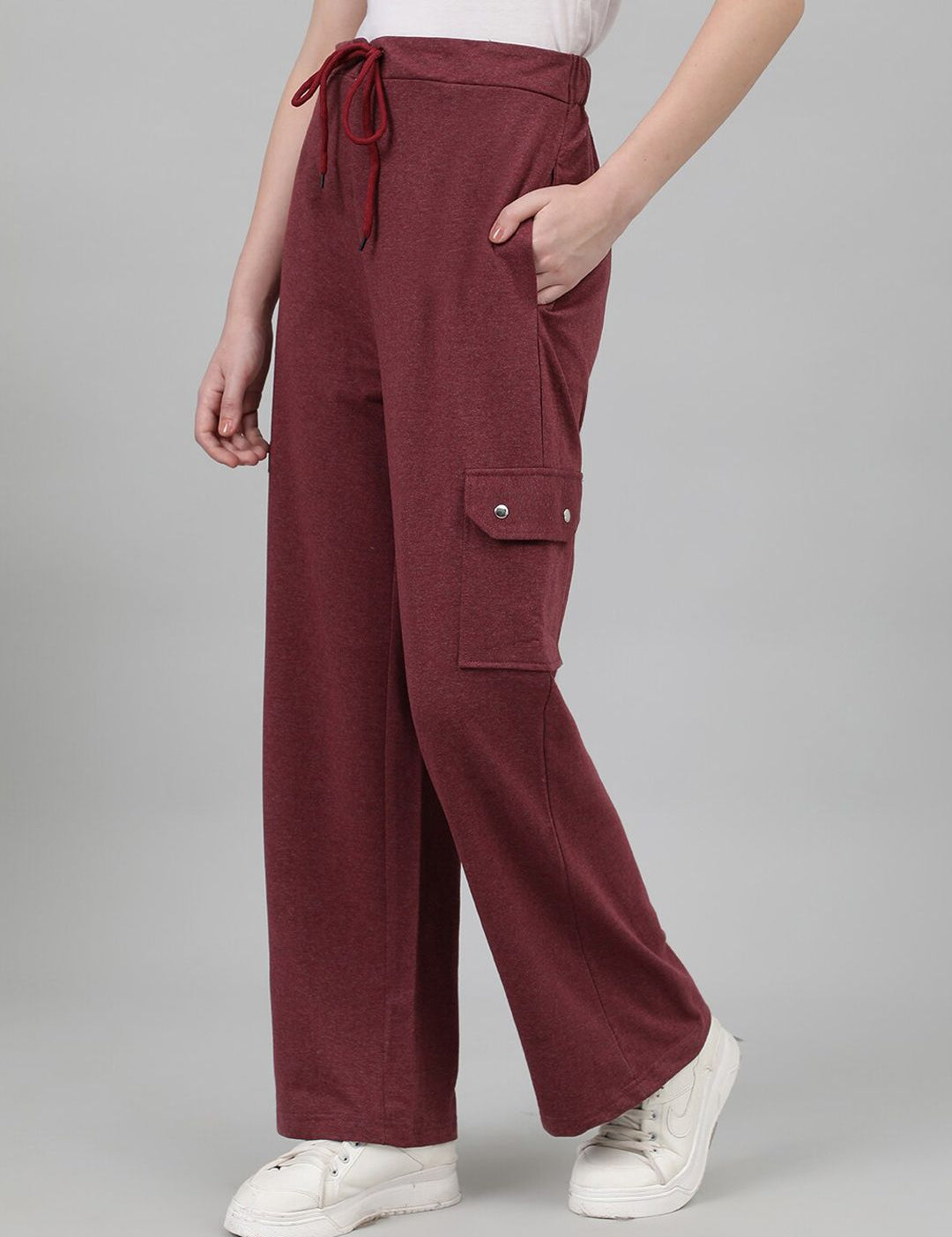 Kotty Women Maroon Mid-Rise Cotton Track Pants