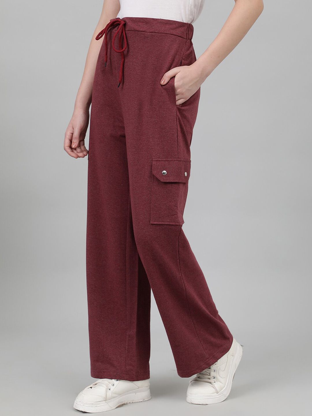 Kotty Women Maroon Mid-Rise Cotton Track Pants