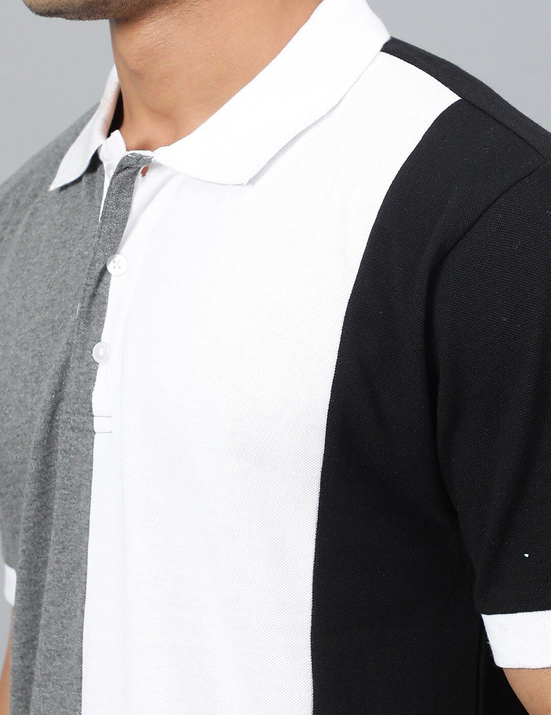 Kotty White & Grey Colourblocked Polo Collar T-shirt