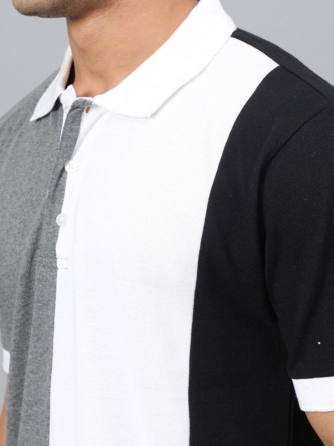 Kotty White & Grey Colourblocked Polo Collar T-shirt
