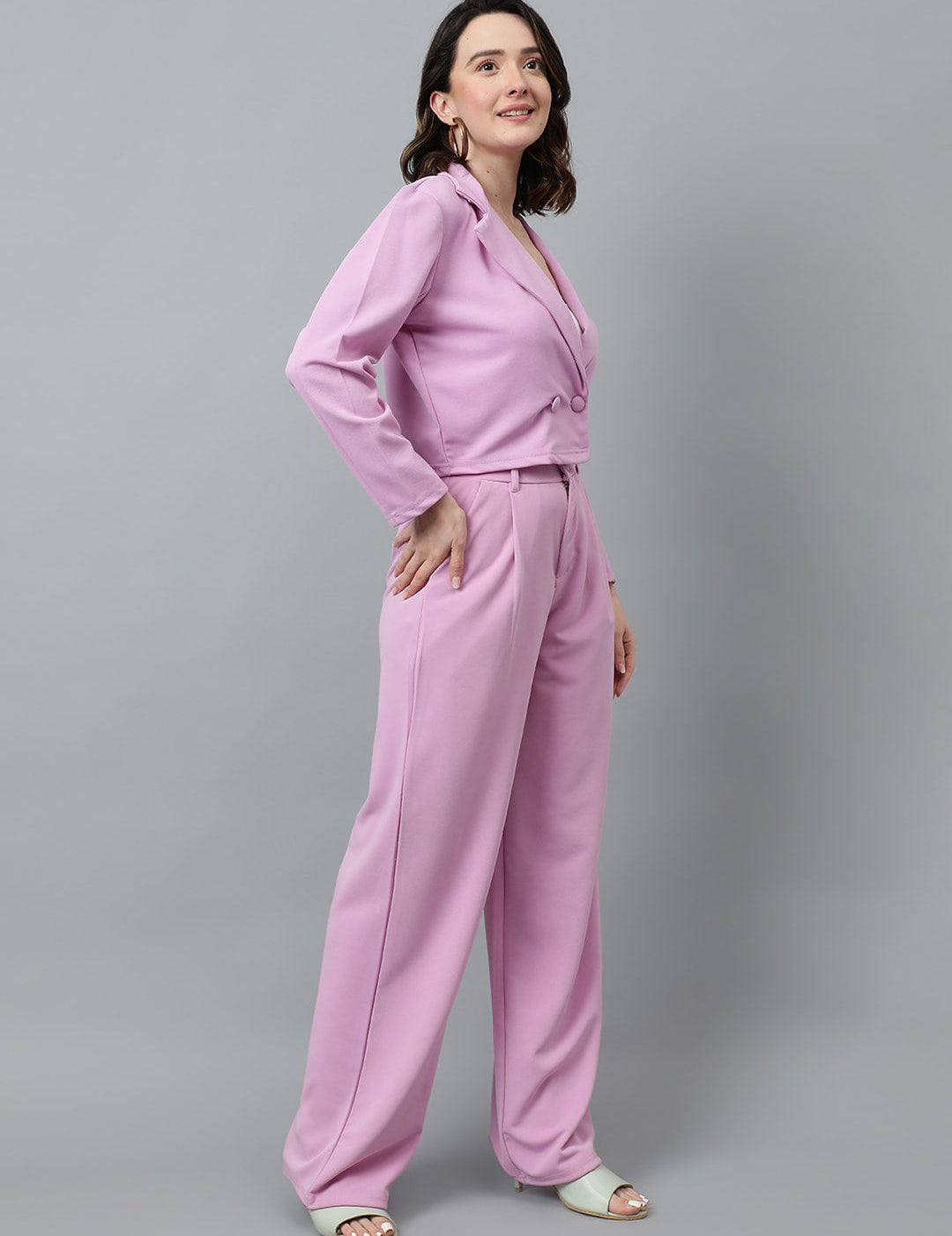 KOTTY BIZwear Purple Notched Lapel Collar Blazer & Mid Rise Trouser