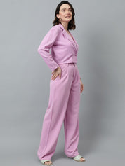 KOTTY BIZwear Purple Notched Lapel Collar Blazer & Mid Rise Trouser