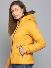 Kotty Women Yellow Striped Hooded Puffer Jacket