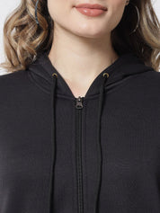 Kotty Women Black Hooded Fleece Sweatshirt