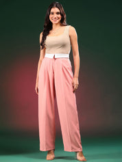 Kotty Women Solid Relaxed Straight Fit Mid-Rise Pleated Regular Trousers