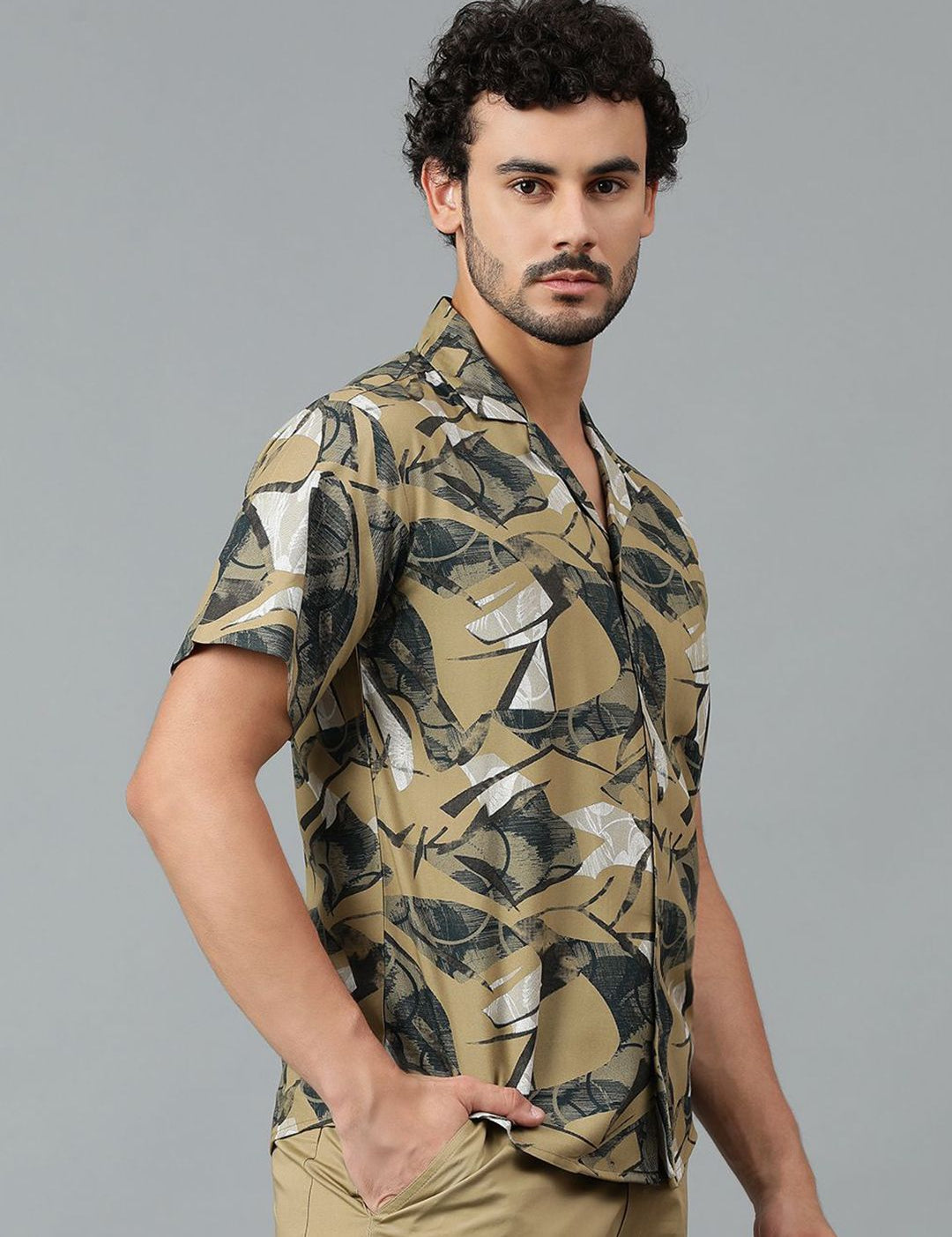 Kotty Men Cuban Collar Abstract Printed Casual Shirt