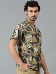 Kotty Men Cuban Collar Abstract Printed Casual Shirt