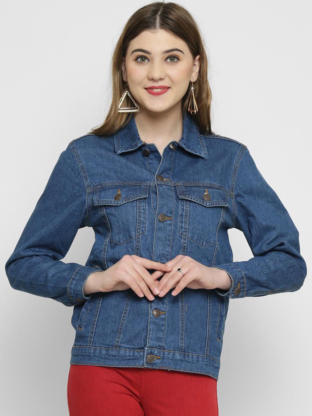 Kotty Women Blue Solid Denim Jacket