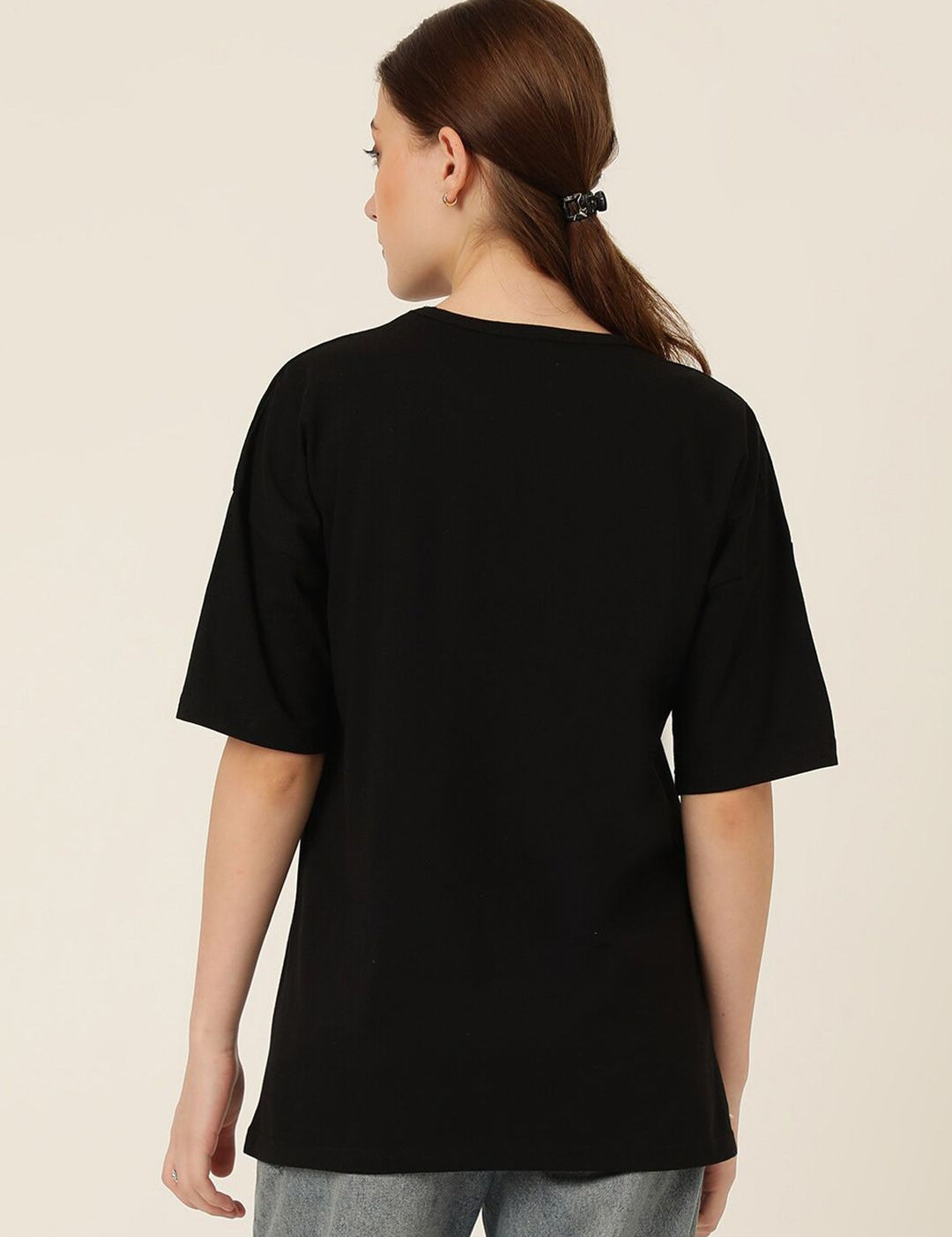 KOTTY Basics Graphic Printed Drop-Shoulder Sleeves Oversized T-shirt