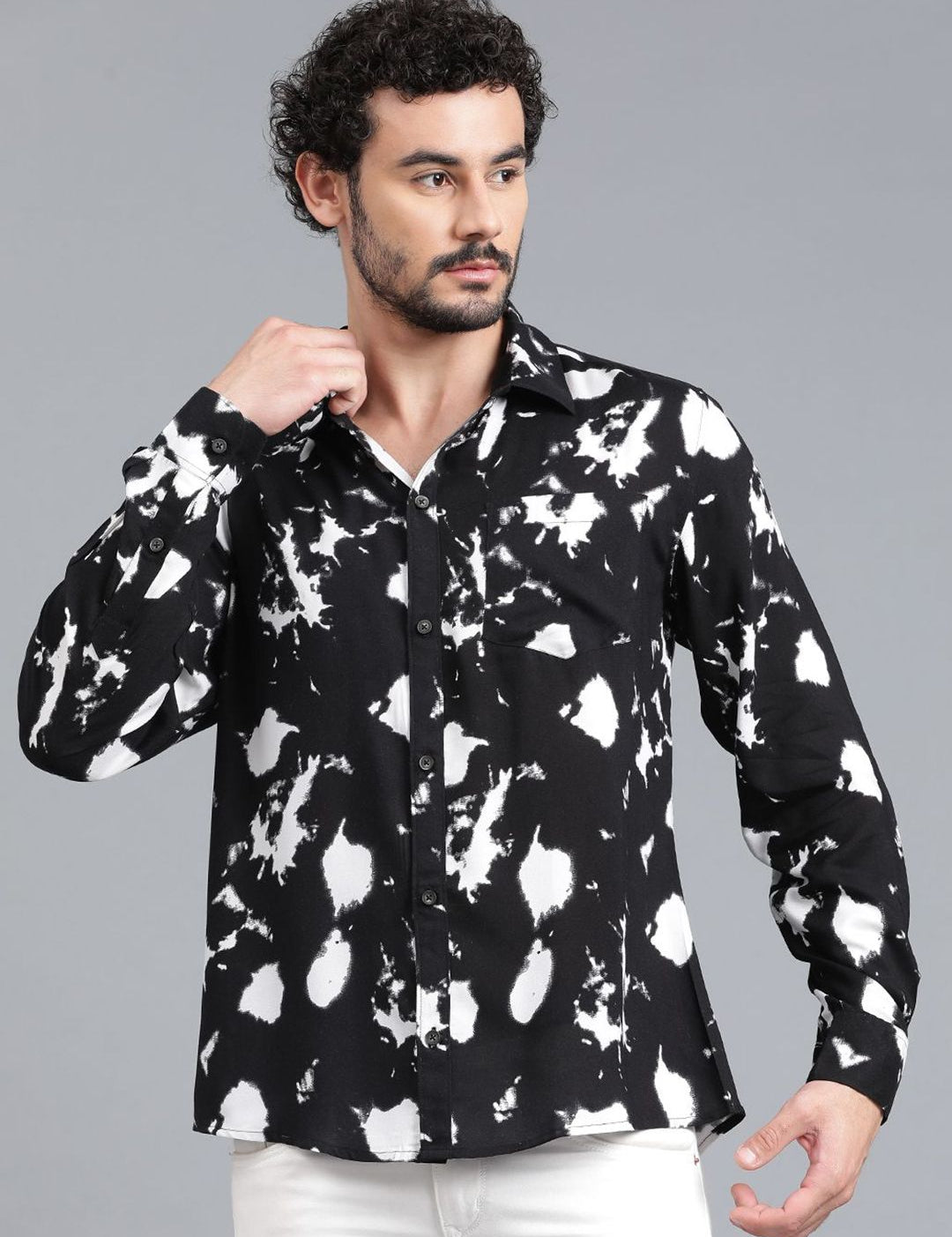 Kotty Men Spread Collar Dyed Casual Shirt