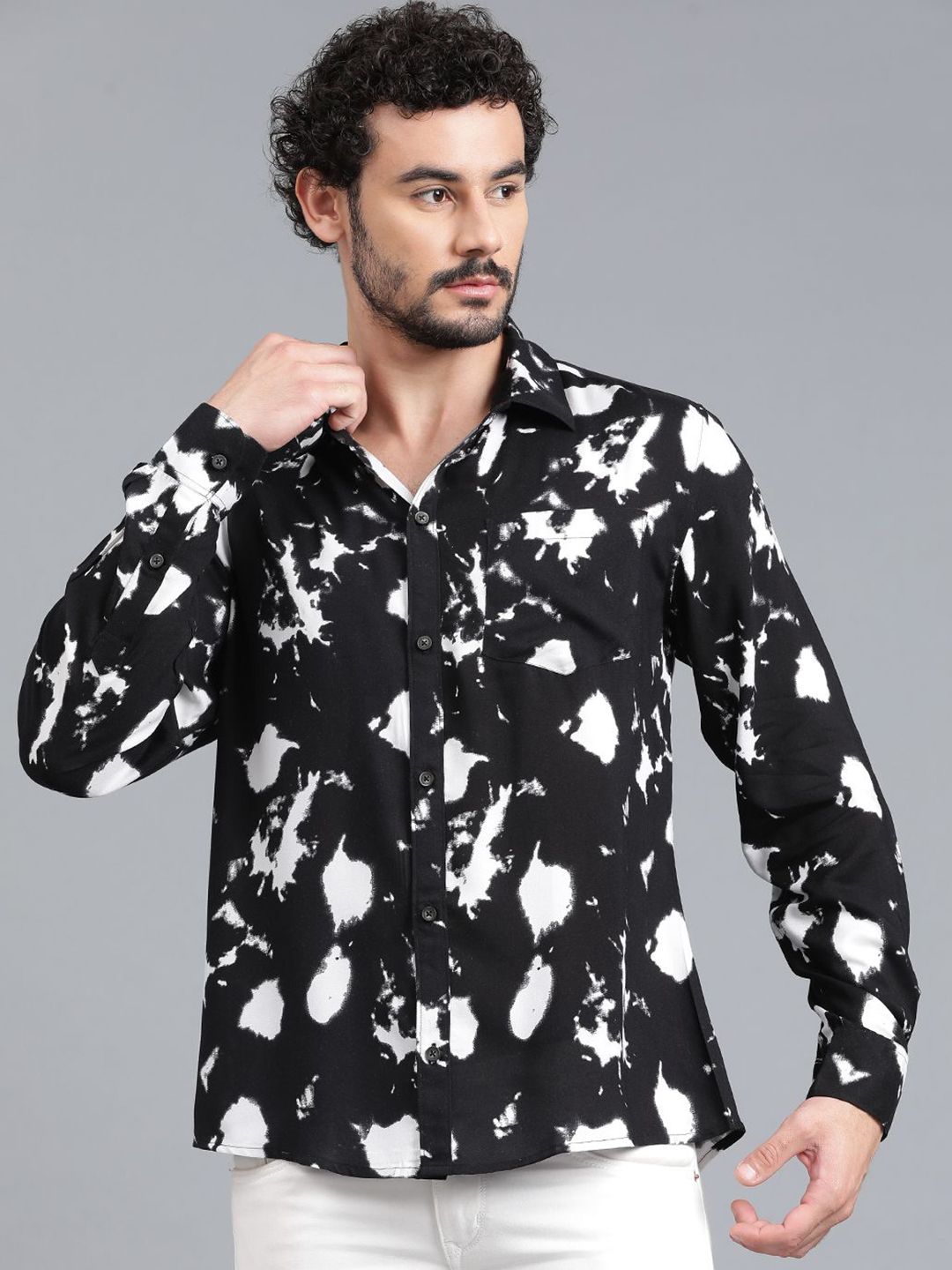 Kotty Men Spread Collar Dyed Casual Shirt