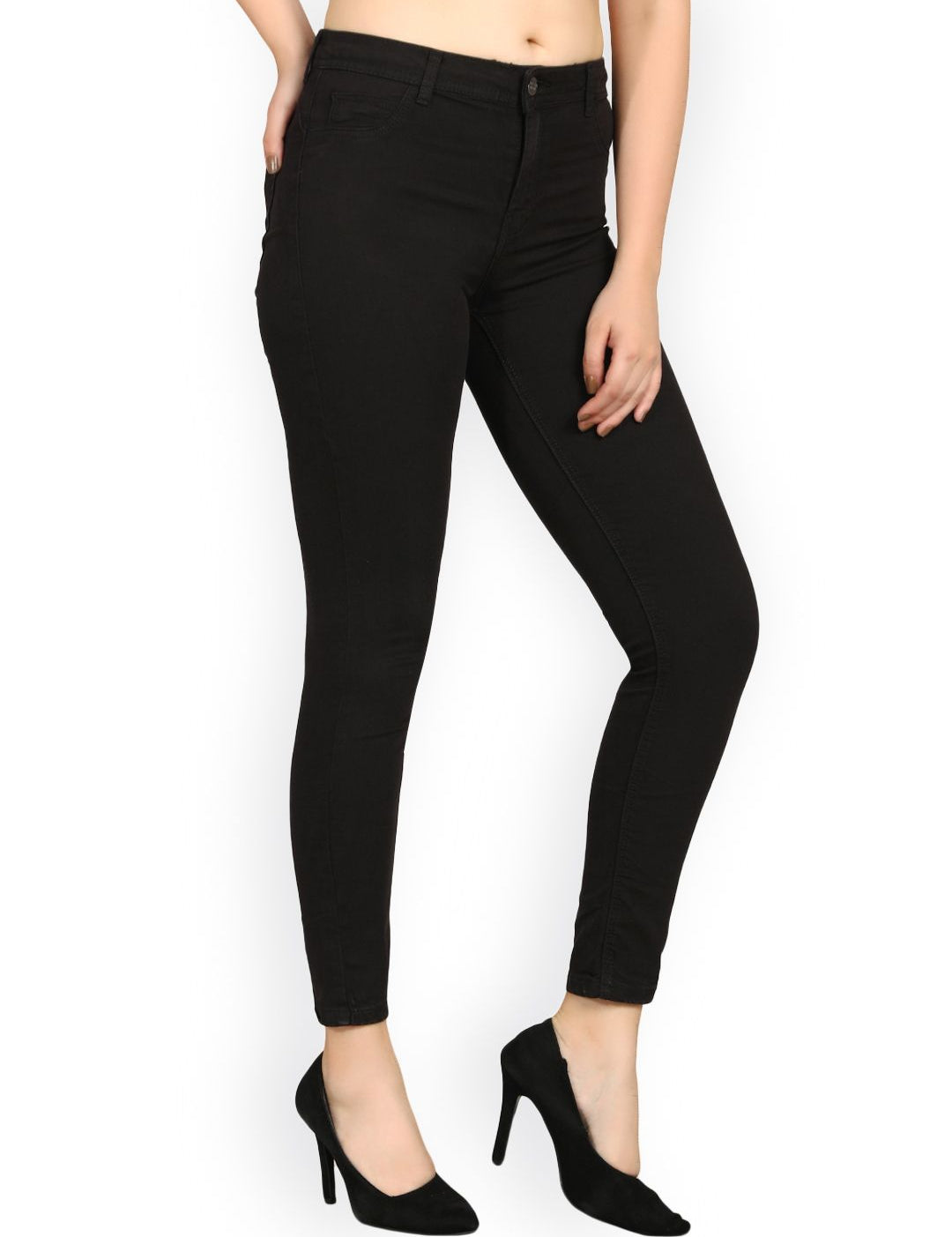 Kotty Women Black Skinny Fit High-Rise Slash Knee Jeans