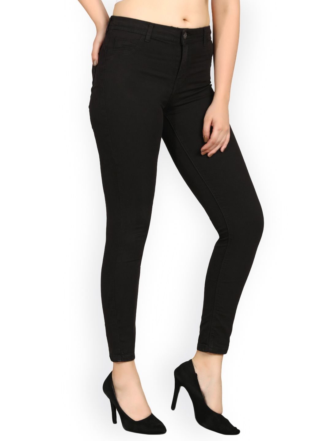 Kotty Women Black Skinny Fit High-Rise Slash Knee Jeans