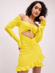 Kotty Women Solid Off-Shoulder Cut-Outs Bodycon Dress