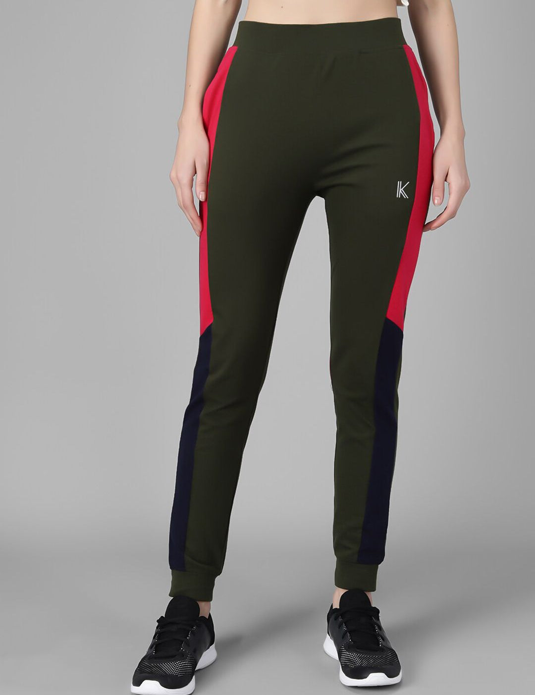 Kotty Women Olive Green Solid Joggers with Side Stripes