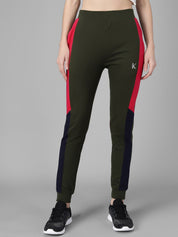 Kotty Women Olive Green Solid Joggers with Side Stripes
