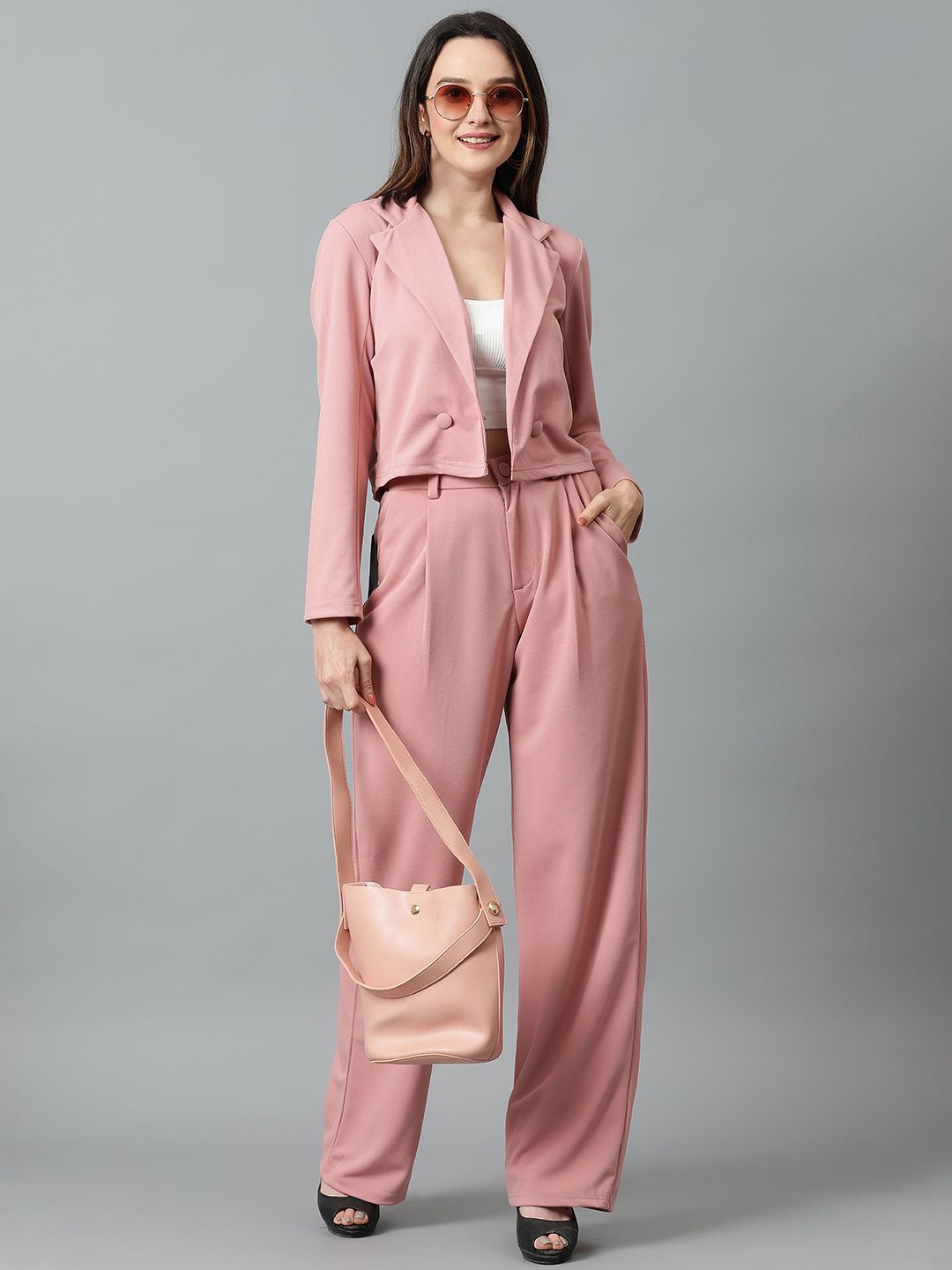 KOTTY BIZwear Pink Notched Lapel Collar Blazer & Mid Rise Trouser