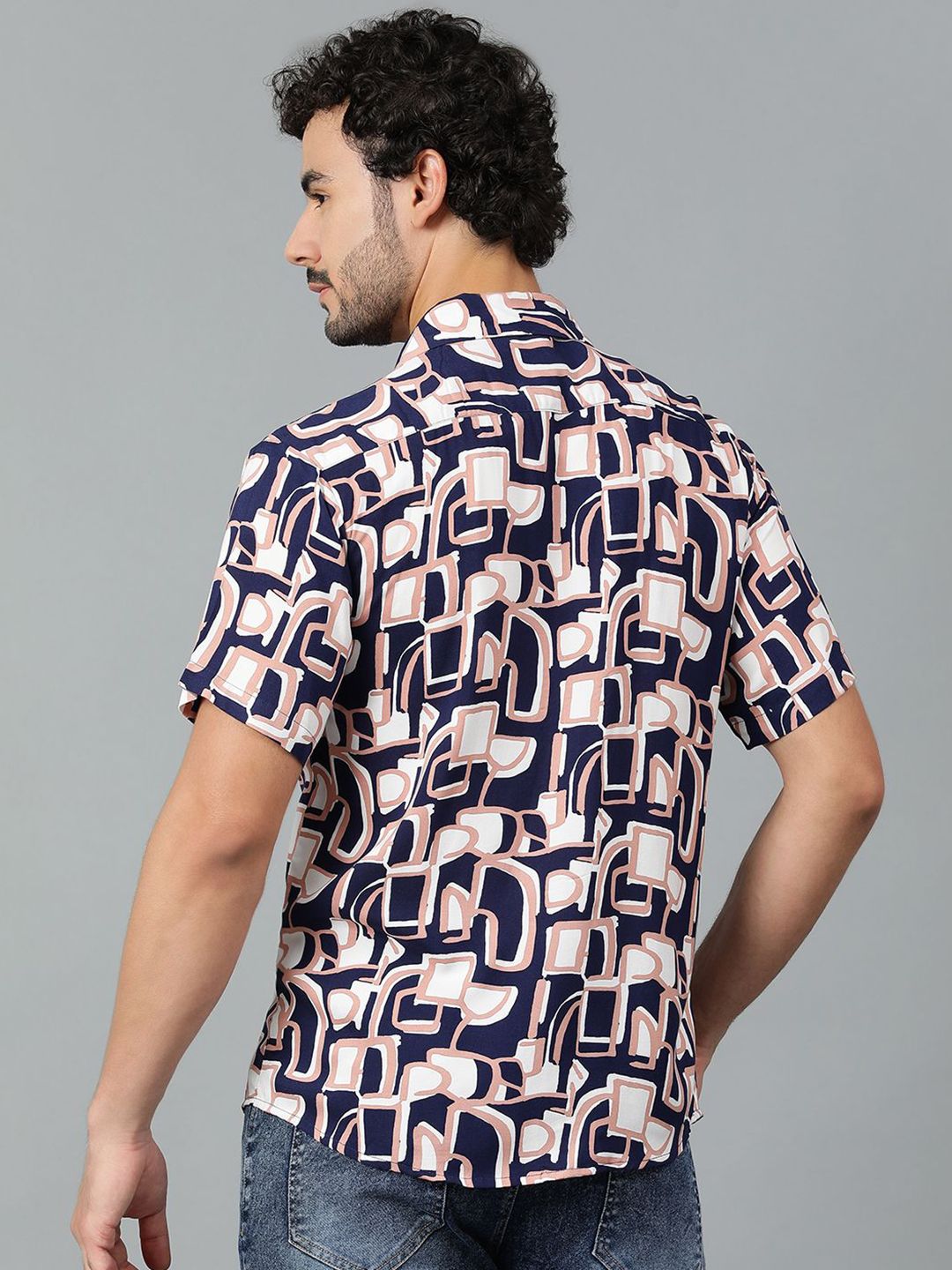 Kotty Men Cuban Collar Abstract Printed Casual Shirt