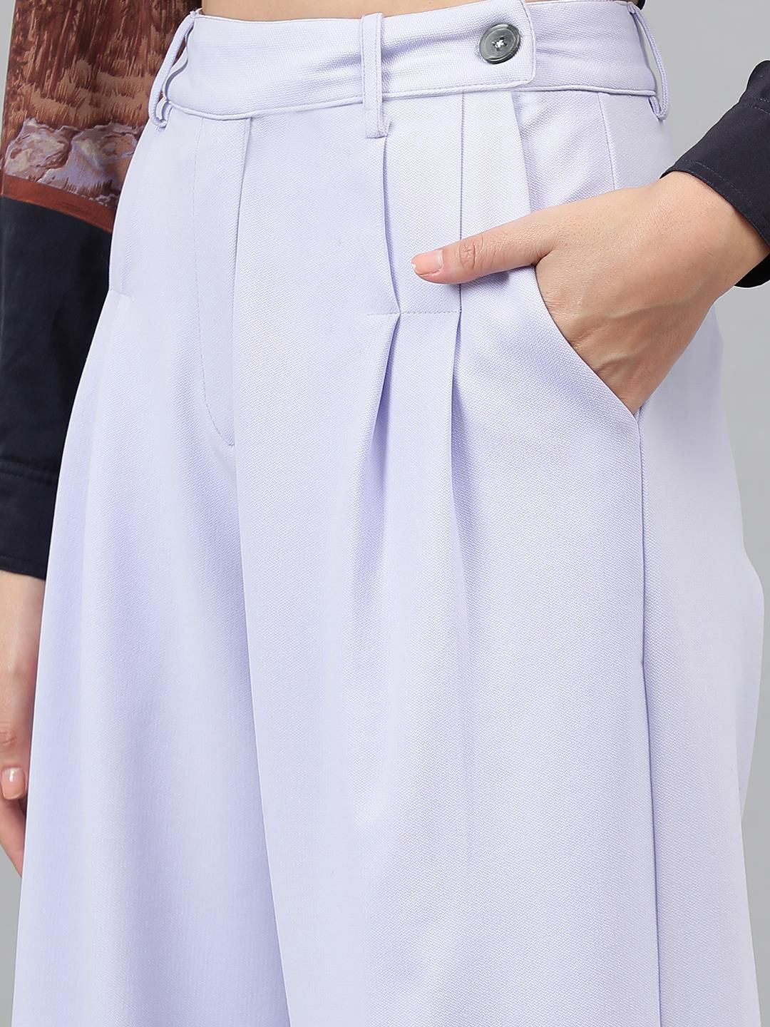 Kotty Women Purple Relaxed Straight Leg Straight Fit Easy Wash Pleated Trousers