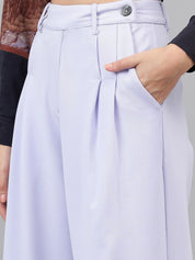 Kotty Women Purple Relaxed Straight Leg Straight Fit Easy Wash Pleated Trousers