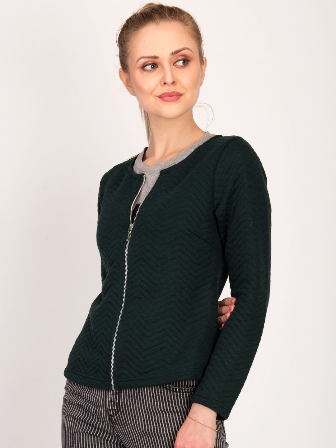 Kotty Women Green Self Design Open Front Jacket