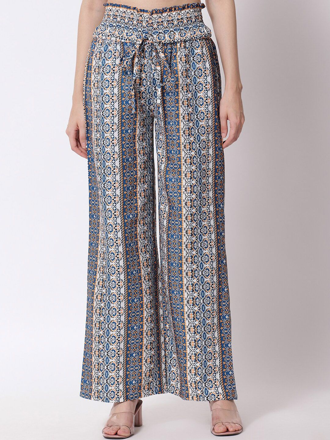 Kotty Women Blue Printed Relaxed High-Rise Easy Wash Trousers