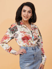Kotty Abstract Printed Cutaway Collar Casual Shirt