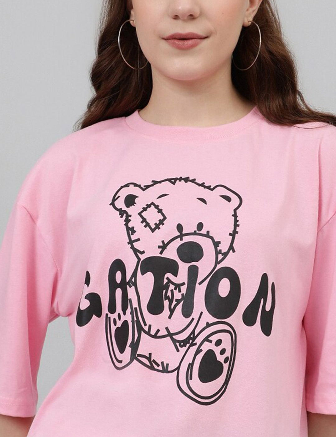 Kotty Graphic Printed Drop-Shoulder Sleeves Oversized Casual T-shirt