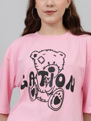 Kotty Graphic Printed Drop-Shoulder Sleeves Oversized Casual T-shirt