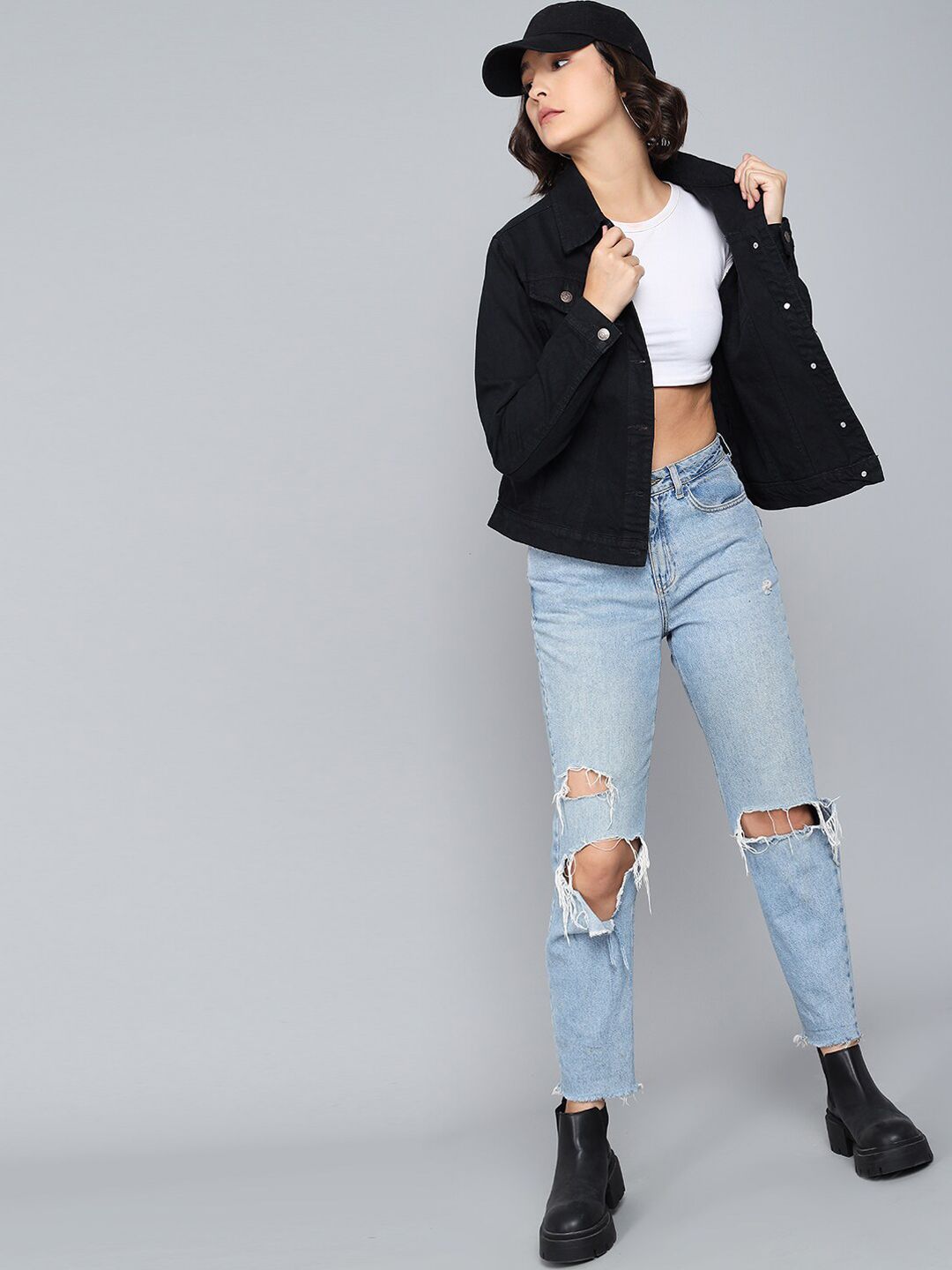 Kotty Women Black Cotton Denim Jacket