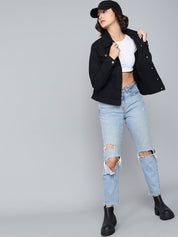 Kotty Women Black Cotton Denim Jacket