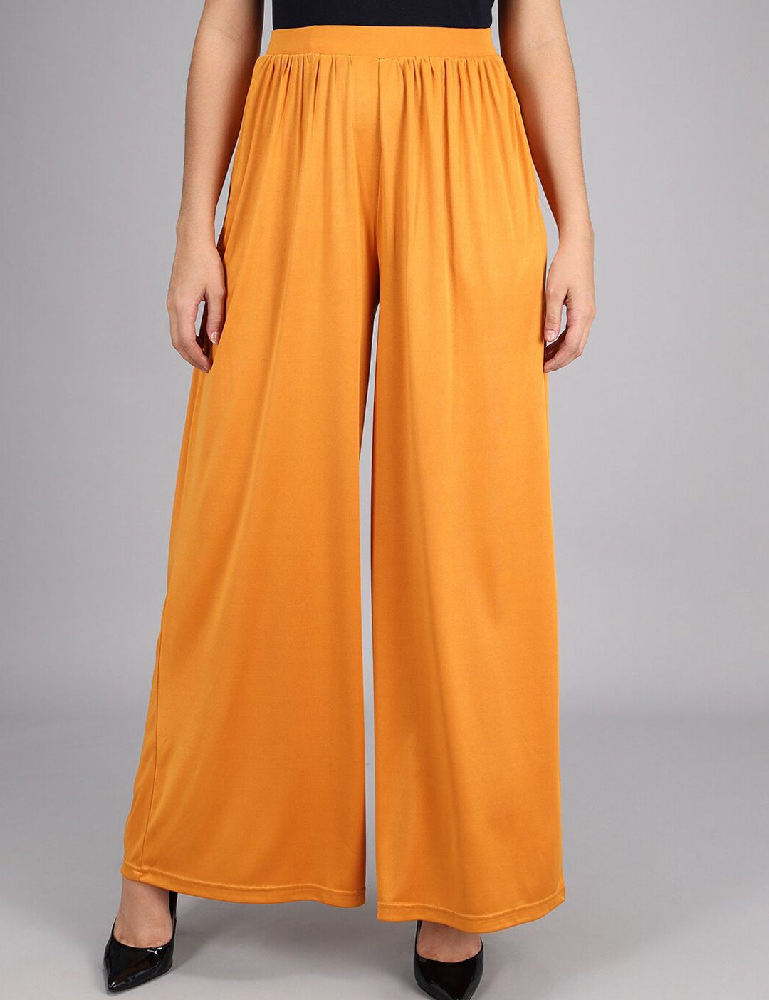 Kotty Women Yellow Flared High-Rise Pleated Parallel Trousers