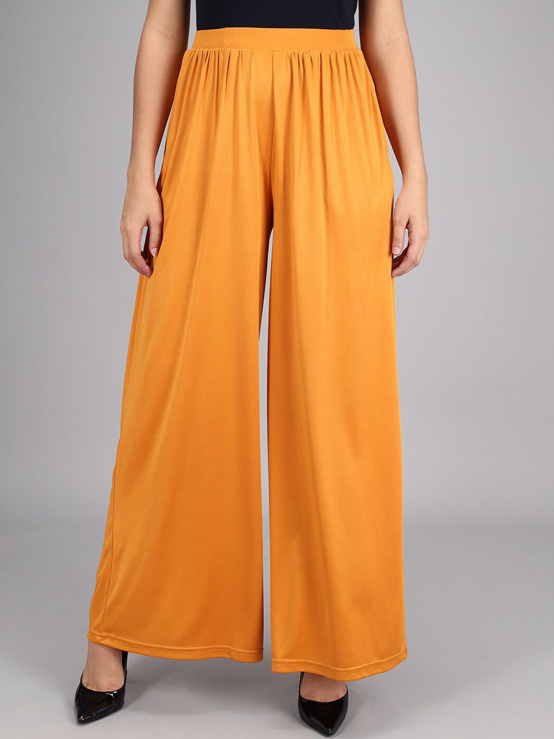 Kotty Women Yellow Flared High-Rise Pleated Parallel Trousers