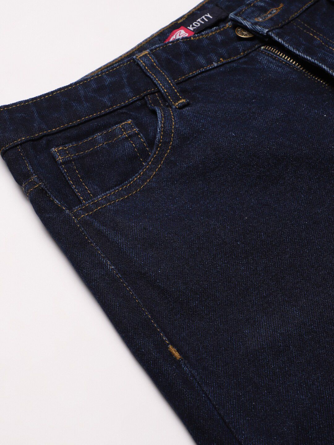 Kotty Women Navy Blue Solid Cotton High-Rise Crop Flared Jeans