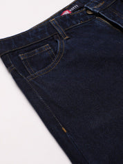 Kotty Women Navy Blue Solid Cotton High-Rise Crop Flared Jeans