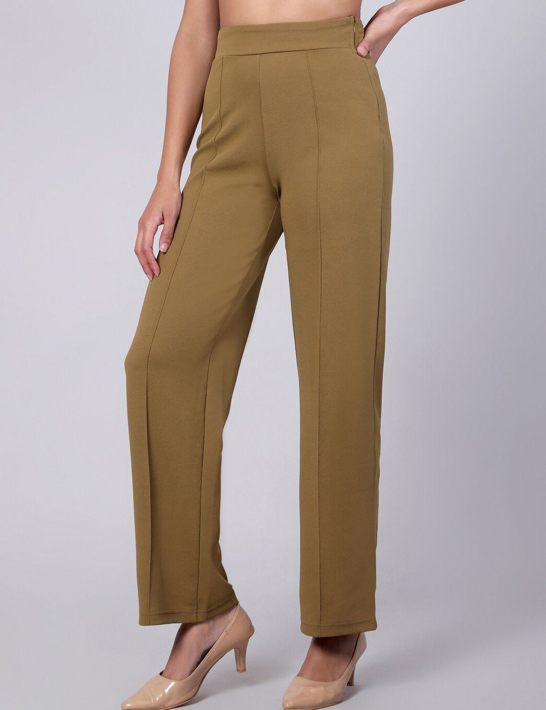 Kotty Women Relaxed Straight Fit High-Rise Easy Wash Trousers