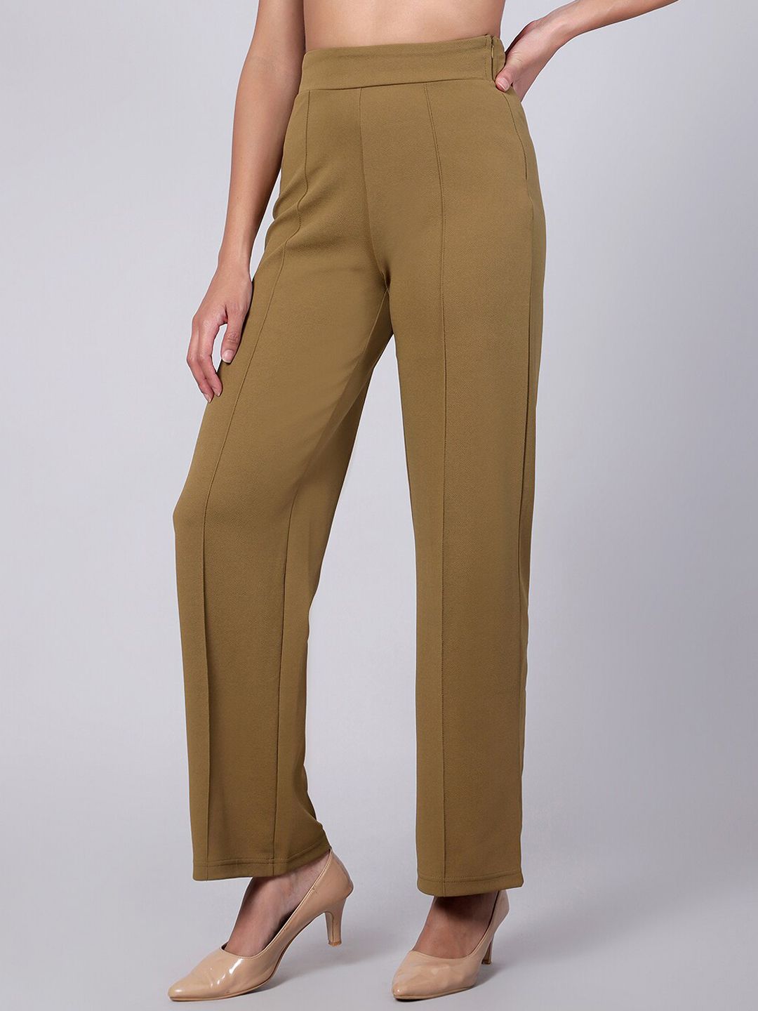 Kotty Women Relaxed Straight Fit High-Rise Easy Wash Trousers
