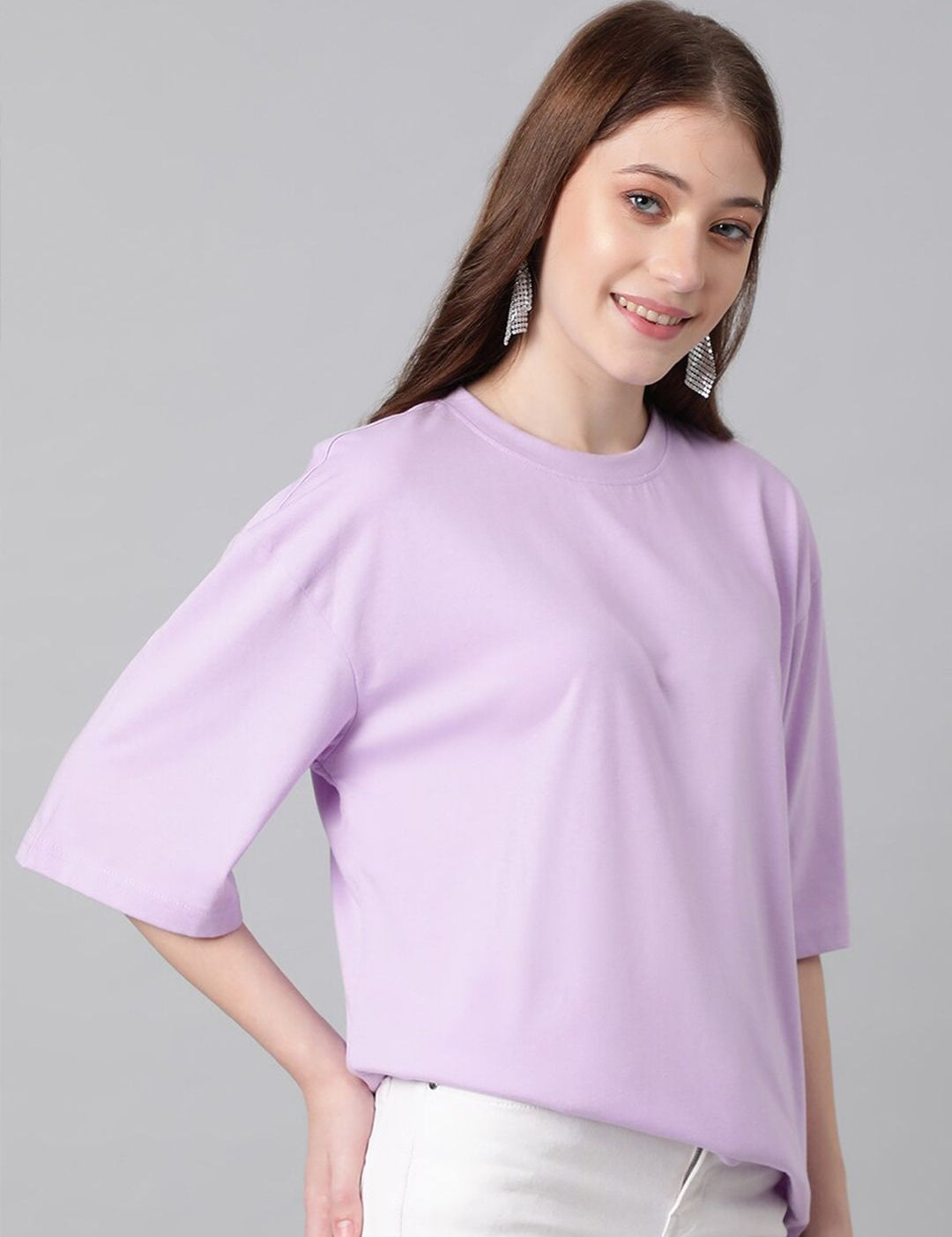 KOTTY Basics Purple Round Neck Oversized T-shirt