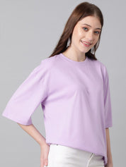 KOTTY Basics Purple Round Neck Oversized T-shirt