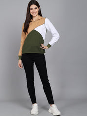 Kotty Women Beige Colourblocked Hooded Sweatshirt